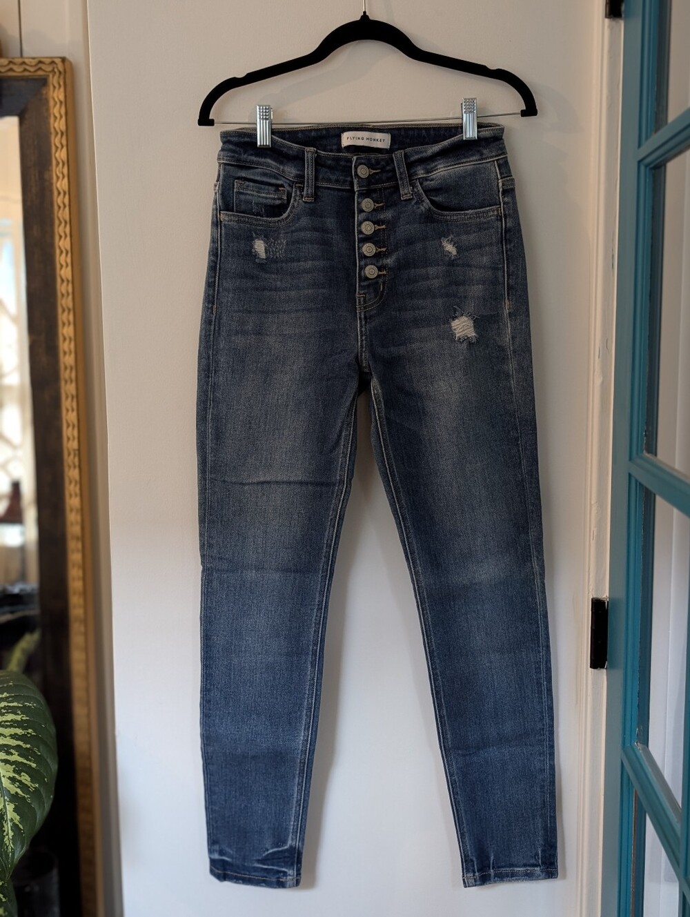 Flying Monkey Dark Blue High-Rise Button-Fly Jeggings